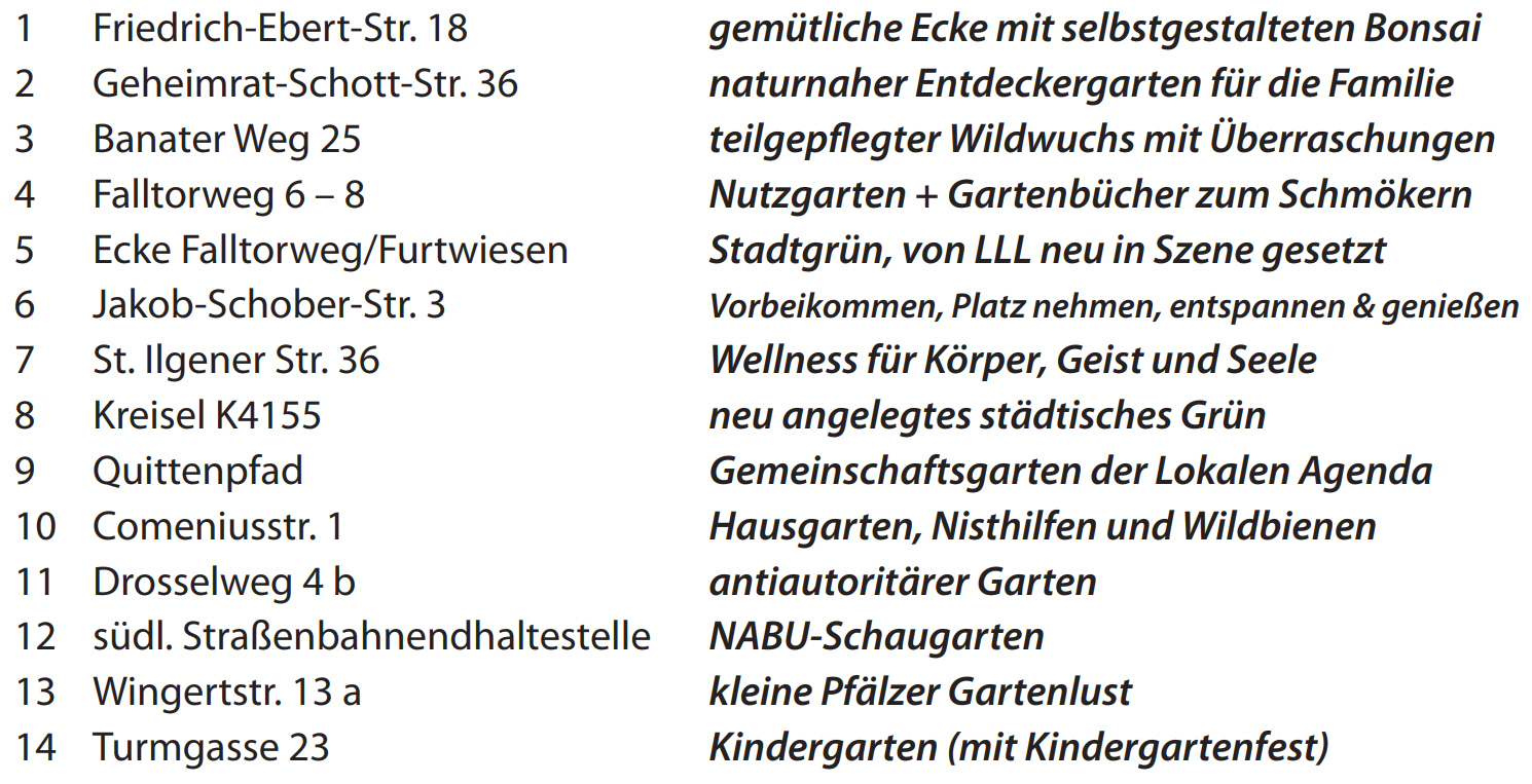 Tag der offenen Gärten 2022 - Standorte in Leimen